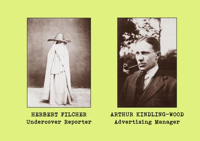 Portrait photgraphs of office staff members - Herbert Filcher (undercover reporter) and Arthur Kindling-Wood (advertising manager)