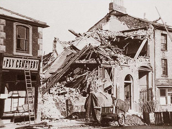Photograph of bombed out building